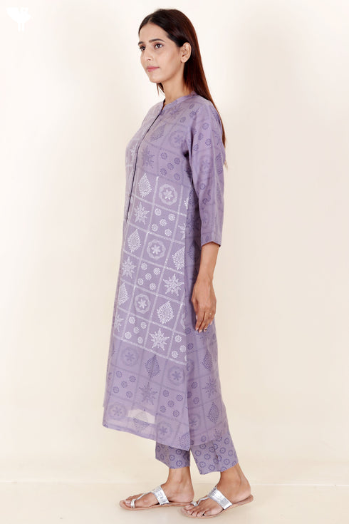 Chanderi Silk Kurta And Dupatta Set in Block Print